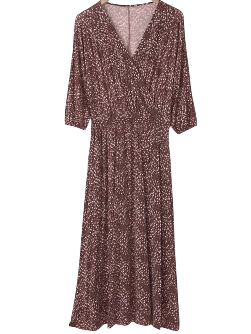 Garnet Hill Batwing Wrap-Detail Knit Dress Mahogany Leopard Brown Medium